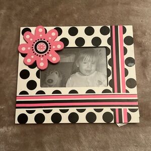 2000s Polka Dot Picture Frame with Pink Flower